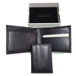 NWT Premium Leather 2 PC SET Portfolio Passcase Bifold Wallet Colorblock